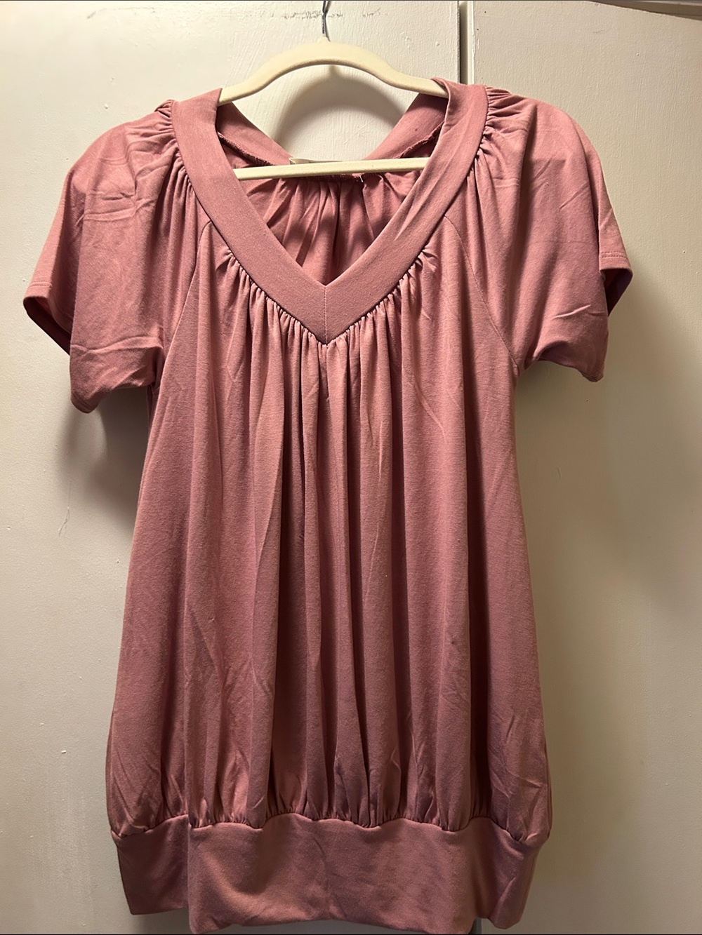 Zenana Outfitters Dusty Rose V-Neck Ruched Tunic